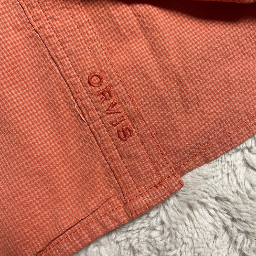 Orvis Mens Large Orange Micro Check Short Sleeve Vented Fishing Shirt Button Up - Picture 8 of 16